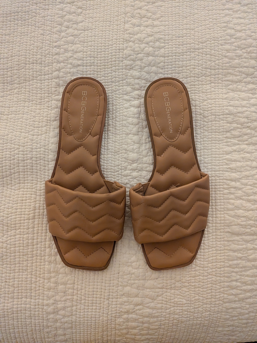 BCBGeneration Tan Quilted Slide Sandals